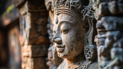 Obraz premium A close-up view of the ancient stone carvings at Phimai Historical Park.