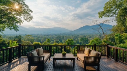 Fototapeta premium A scenic viewpoint over Khao Yai National Park, offering panoramic views of the park forests and mountains.
