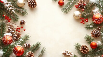 Festive Christmas Decorations with Pine and Ornaments