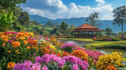 Colorful flowers in bloom at Wang Nam Khiao, known as the Switzerland of Isaan.