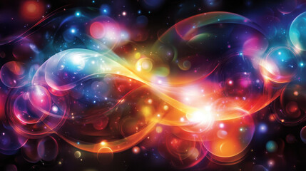 Fototapeta premium Vibrant abstract background featuring colorful swirls and glowing orbs, creating sense of movement and energy. This mesmerizing design evokes feelings of wonder and creativity