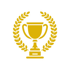 Gold trophy award Winner emblem icon flat design