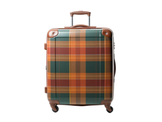 a suitcase with a plaid pattern
