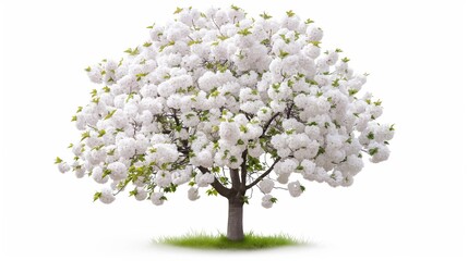 Obraz premium Large white tree with green leaves. The tree is the main focus of the image. The white color of the tree and the green leaves create a sense of freshness and purity