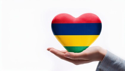 手で持っているモーリシャスの国旗のハート(Heart of Mauritius flag held in hand.)
