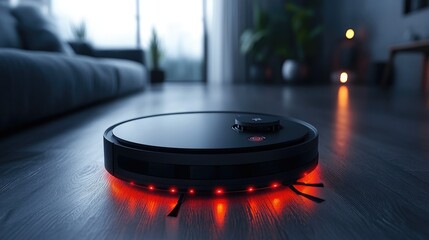 Fototapeta premium A futuristic robot vacuum cleaner with laser-guided navigation technology