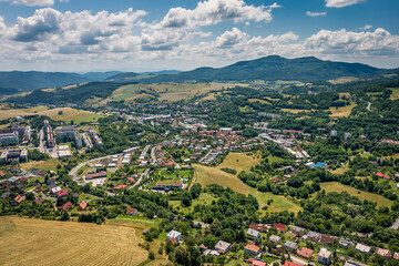 Fototapeta premium Aerial View of Banska Stiavnica and Surrounding Countryside, Slovakia