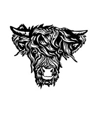 Highland Cow | Highland Cow Head | Domestic Animal | Dairy Farm Animal | Cute Highland Cow Face | Cow Face | Farm Animal | Cow Face | Original Illustration | Vector and Clipart | Cutfile and Stencil