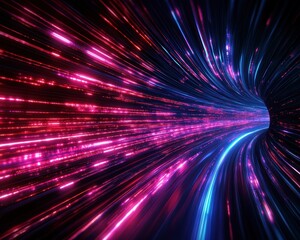 A vibrant, swirling tunnel of light showcasing pink and blue trails, suggesting motion and depth in a digital cosmos.