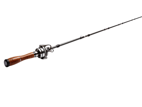 a fishing pole with a wooden handle