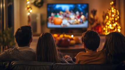 Fototapeta premium Family Watching Television Together in a Cozy Living Room
