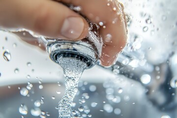 close-up of a person hands tightening faucet of kitchen sink. theme of plumber, plumbing