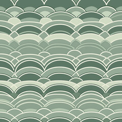 Seigaiha seamless pattern with overlapping geometric waves in shades of green