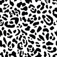 Leopard seamless pattern. Animal print. Monochrome black and white decorative texture for fabric and textile. Modern ornament of stylized cheetah skin. Vector background