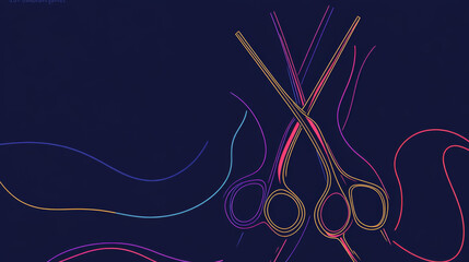 A simple, continuous line drawing of hair scissors. Perfect for a modern barber shop or hair salon logo or website banner. The design is easy to change and can be used in various ways.
