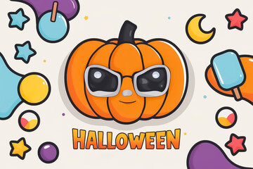Fototapeta premium Fun Illustration of a Halloween Pumpkin Wearing Sunglasses