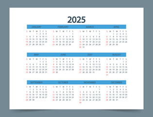 Calendar 2025 Year mockup .Seasons and months, template for websites and apps. Vector illustration