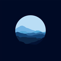 Nature mountain landscape in circle illustration.