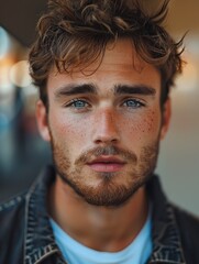 Young man good looking west European guy with modern looks.