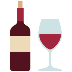 red wine glass and bottle is a beverage for celebration flat icon