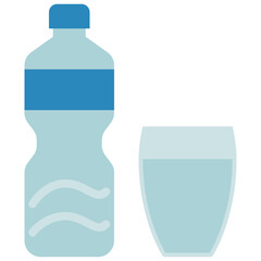 purity drinking water or potable water bottle and glass flat icon