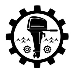 Vector illustration, icon, logo of an outboard boat motor	