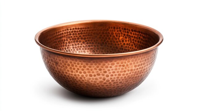 A beautiful hammered copper bowl, ideal for kitchen decor or culinary use, showcasing the unique texture and warm color of copper. - Powered by Adobe