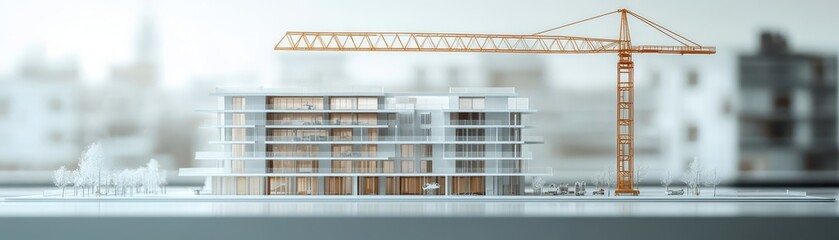 Modern Urban Construction Site with Crane and Building Under Development in Cityscape