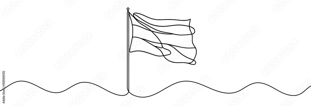 Wall mural continuous line drawing of flag. single line drawing of a silhouette of a flag. line art of flag. ve