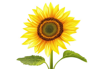Obraz premium Vibrant sunflower with petals and leaves, isolated on white background.