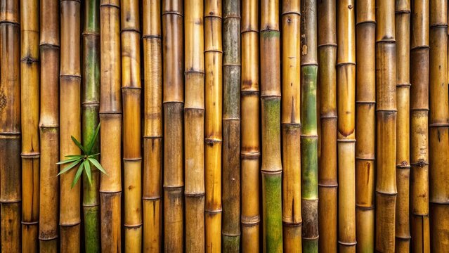 A wall of bamboo stalks with a small green plant growing in the middle, a visual metaphor for resilience and nature's enduring power