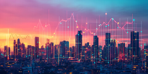 Fototapeta premium Futuristic Cityscape with Digital Network Links