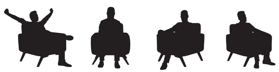 Vector Silhouette Collection: Clean and Bold Designs Set of handsome young man resting in grey armchair