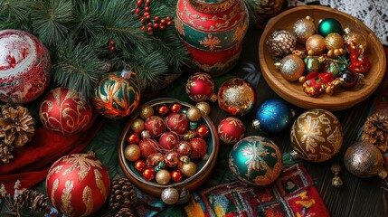 Russian-inspired New Year 2025 celebration with colorful decorations, traditional symbols, and holiday cheer.