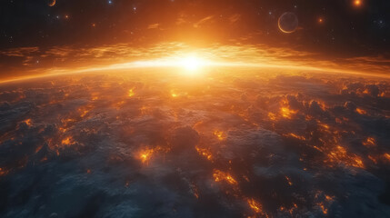 Fototapeta premium Unknown planet from outer space. Space nebula. Cosmic cluster of stars. Outer space background