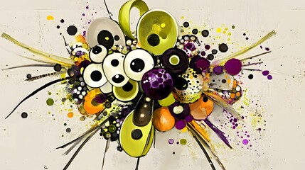 Abstract Colorful Art Painting with Circles and Shapes