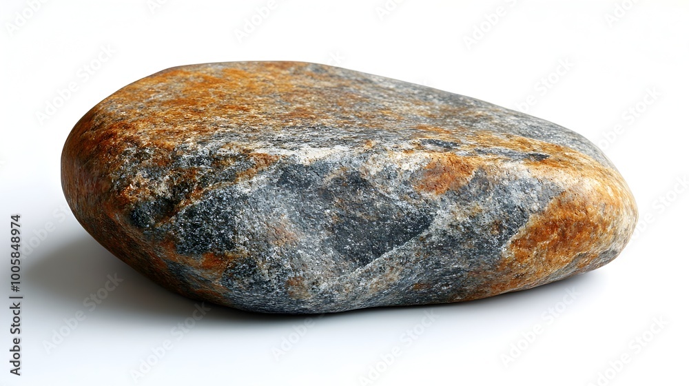 Poster closeup of a weathered,aged natural stone or rock formation lying on a plain,simple background. the 