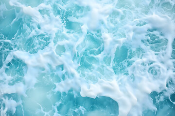 Obraz premium Pure blue turquoise water texture of the ocean sea with foam from and waves, Sea ocean water color background