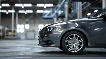 Modern car parked in spacious garage, ready for trade-in, showcasing clean and well-maintained interior.