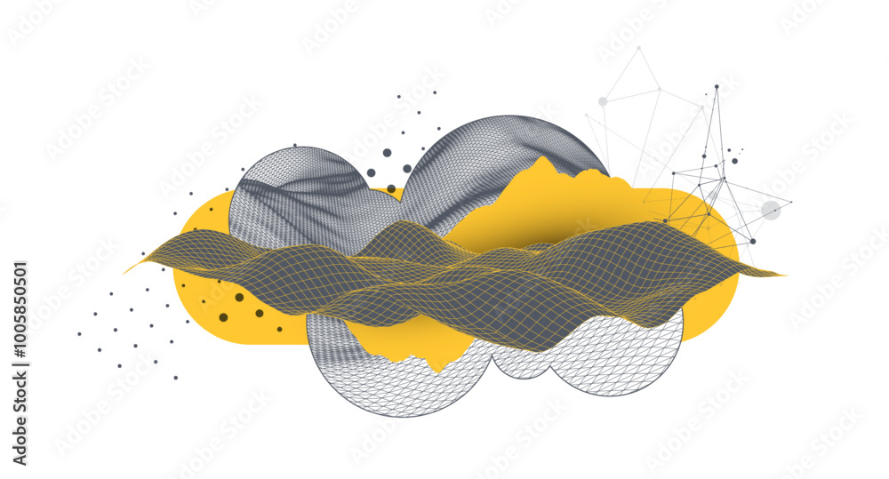 Aufkleber abstract art wireframe background. modern science or technology art elements. surface illustration. 