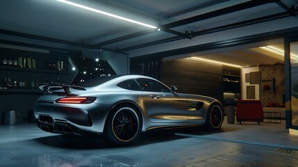 Modern car parked in spacious garage, ready for trade-in, showcasing clean and well-maintained interior.