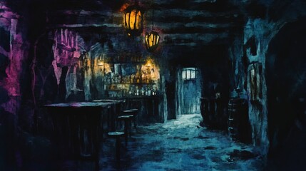 Empty Bar Interior Painting.