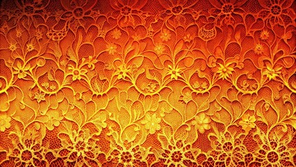 Obraz premium Golden Lace Embroidered with Intricate Floral Patterns on an Orange Background