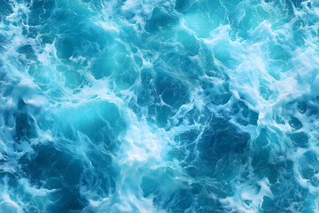 Fototapeta premium Pure blue turquoise water texture of the ocean sea with foam from and waves, Sea ocean water color background