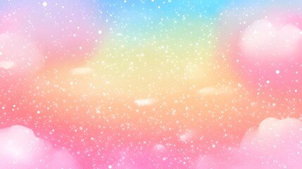 Abstract Pink and Blue Gradient with White Snowflakes and Clouds