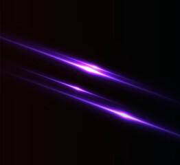 Light pink effect reflections, neon illumination in violet colors. Bright light lens. Police light effects, lines. Shiny stars, glowing sparks on a black background. Vector pink light effect