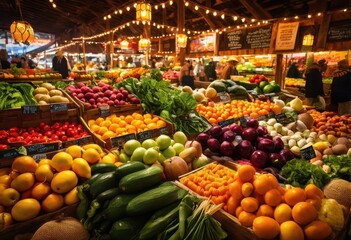 Fototapeta premium vibrant produce display featuring nutrient rich ingredients colorful fruits vegetables eye catching arrangement, basket, bright, crop, culinary, crisp