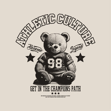 Naklejki Cute teddy bear vintage varsity sport design