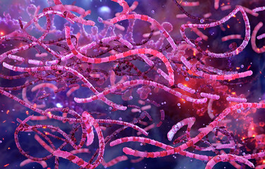 Bacillus anthracis, anthrax, bacteria. 3D medical scientific illustration of Bacillus anthracis bacterium. Gram-positive, rod-shaped bacteria, forming spores. Causes anthrax, an infectious disease