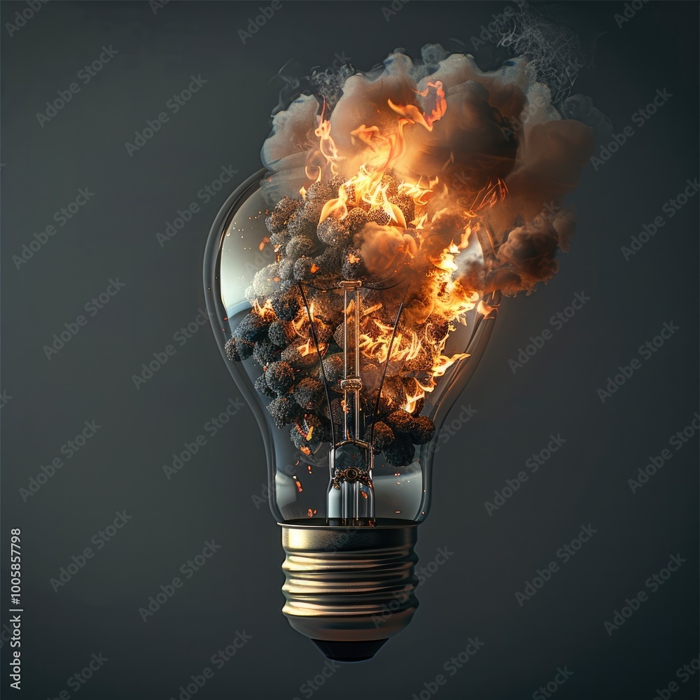 Aufkleber light bulb. burning garbage inside the bulb.